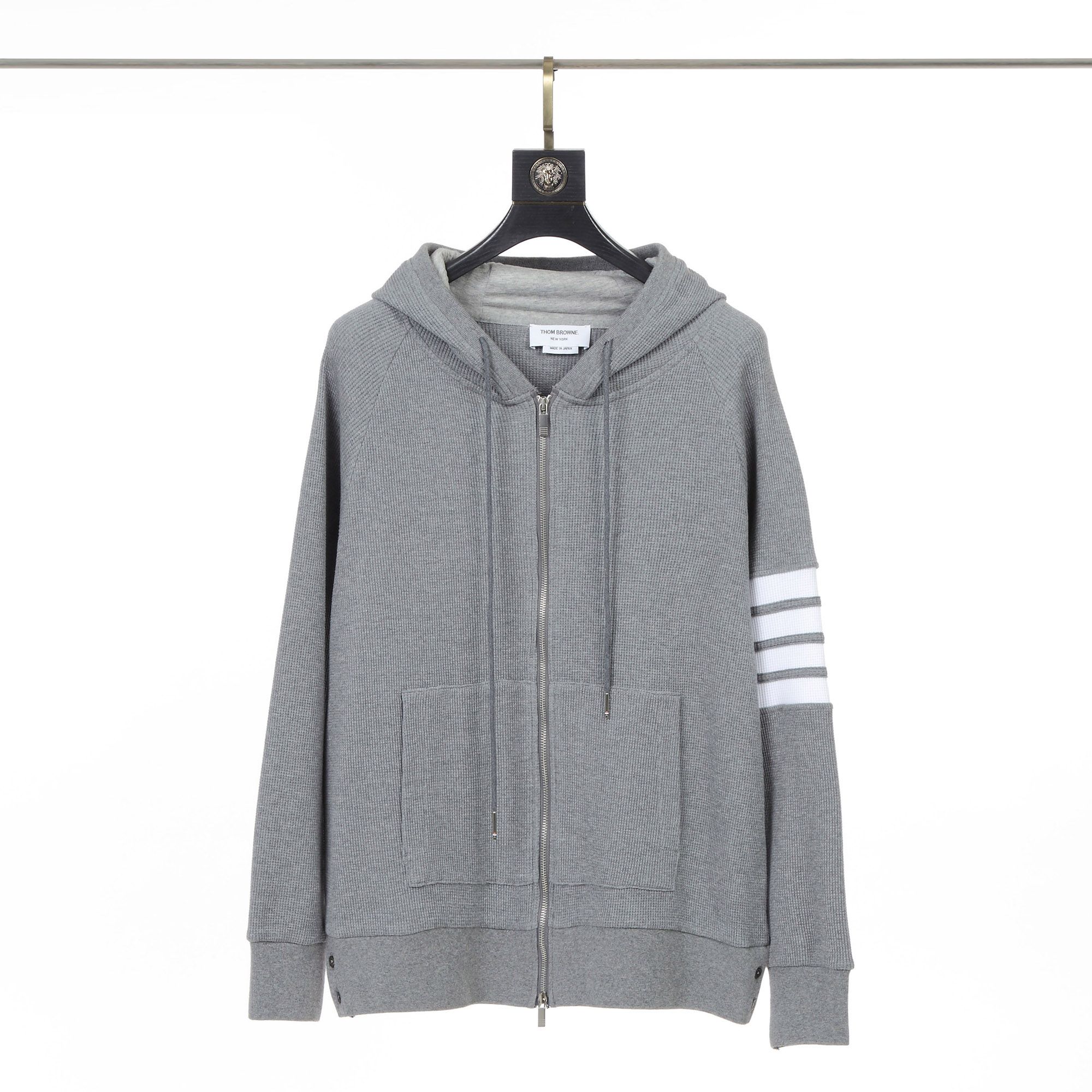  Áo khoác dệt kim nam nữ Thom Browne 4-Bar zip up 217 chất vải len bông cao cấp hàng thiết kế tay áo kẻ sọc sang trọng 