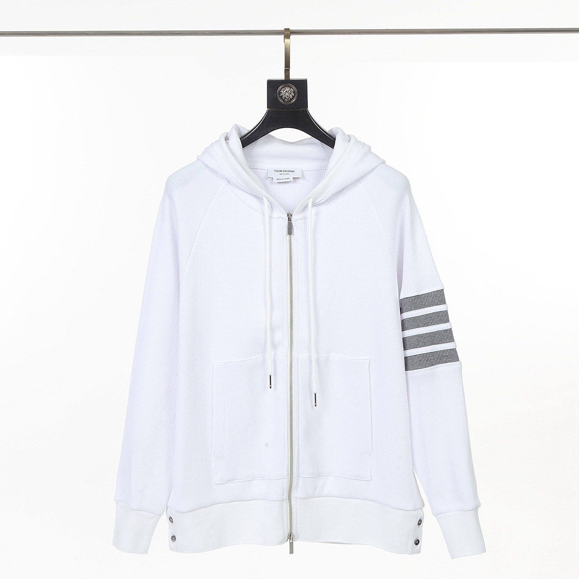 Áo khoác dệt kim nam nữ Thom Browne 4-Bar zip up 217 chất vải len bông cao cấp hàng thiết kế tay áo kẻ sọc sang trọng