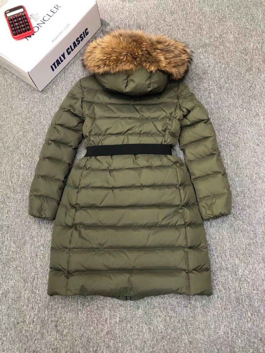 Áo khoác lông vũ mangto cổ lông dáng dài MONCLER nữ