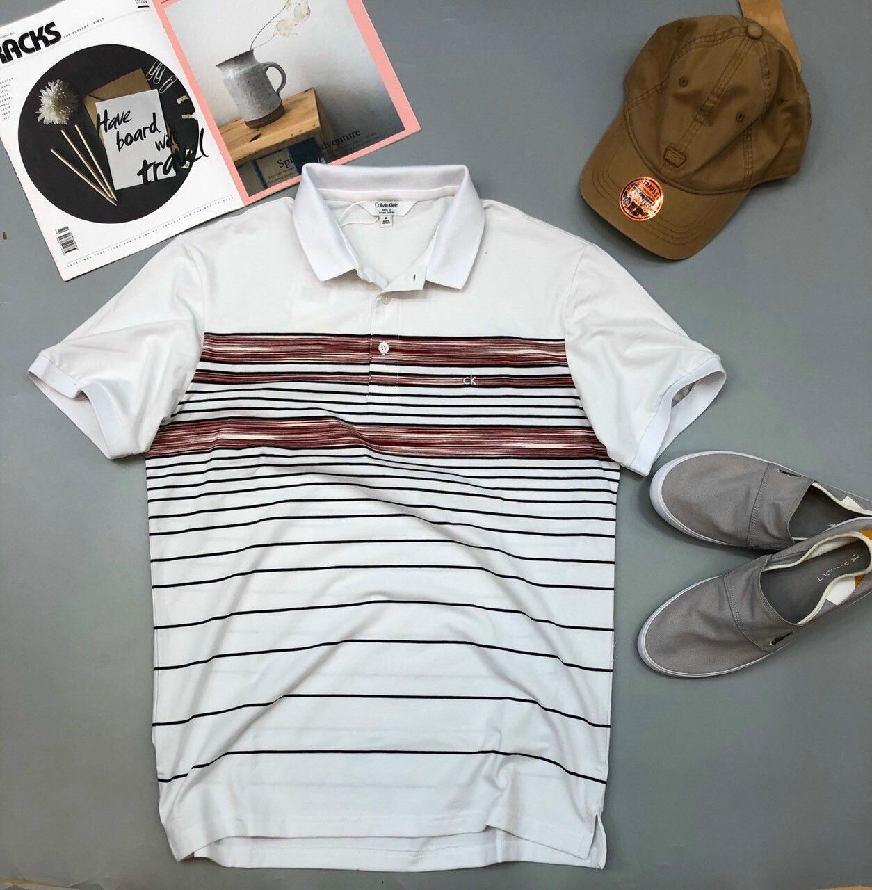 Áo thun nam có cổ Calvin Klein sọc caro