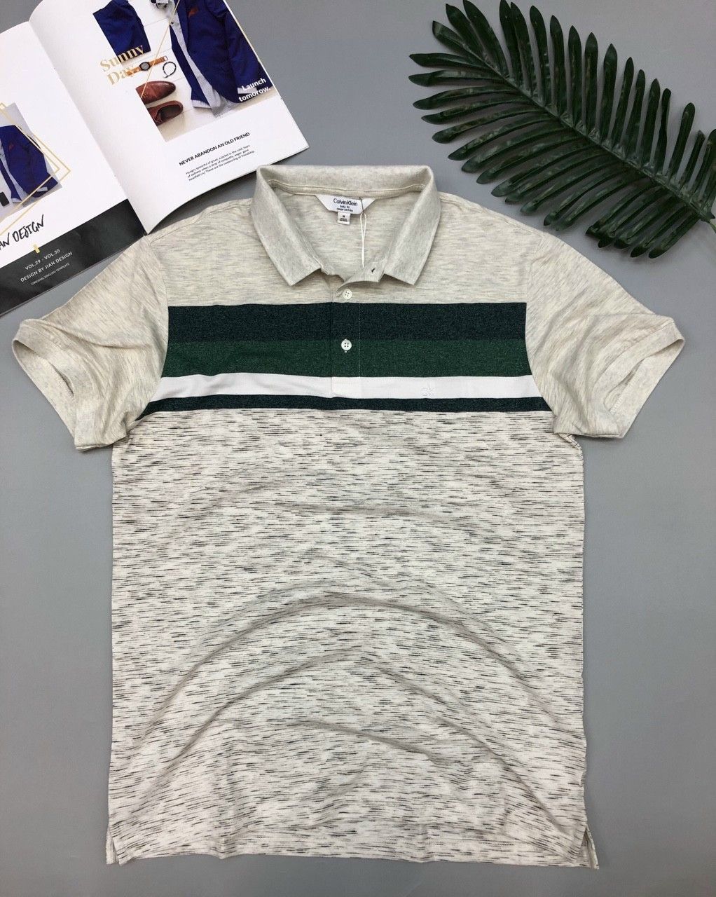 Áo thun nam có cổ Calvin Klein sọc caro