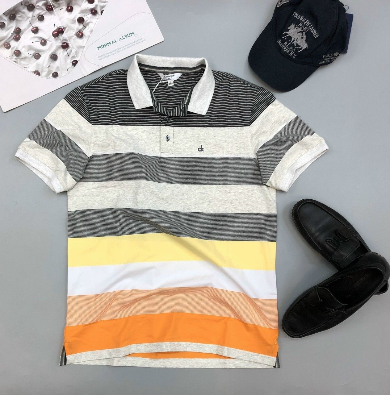 Áo thun nam có cổ Calvin Klein sọc caro