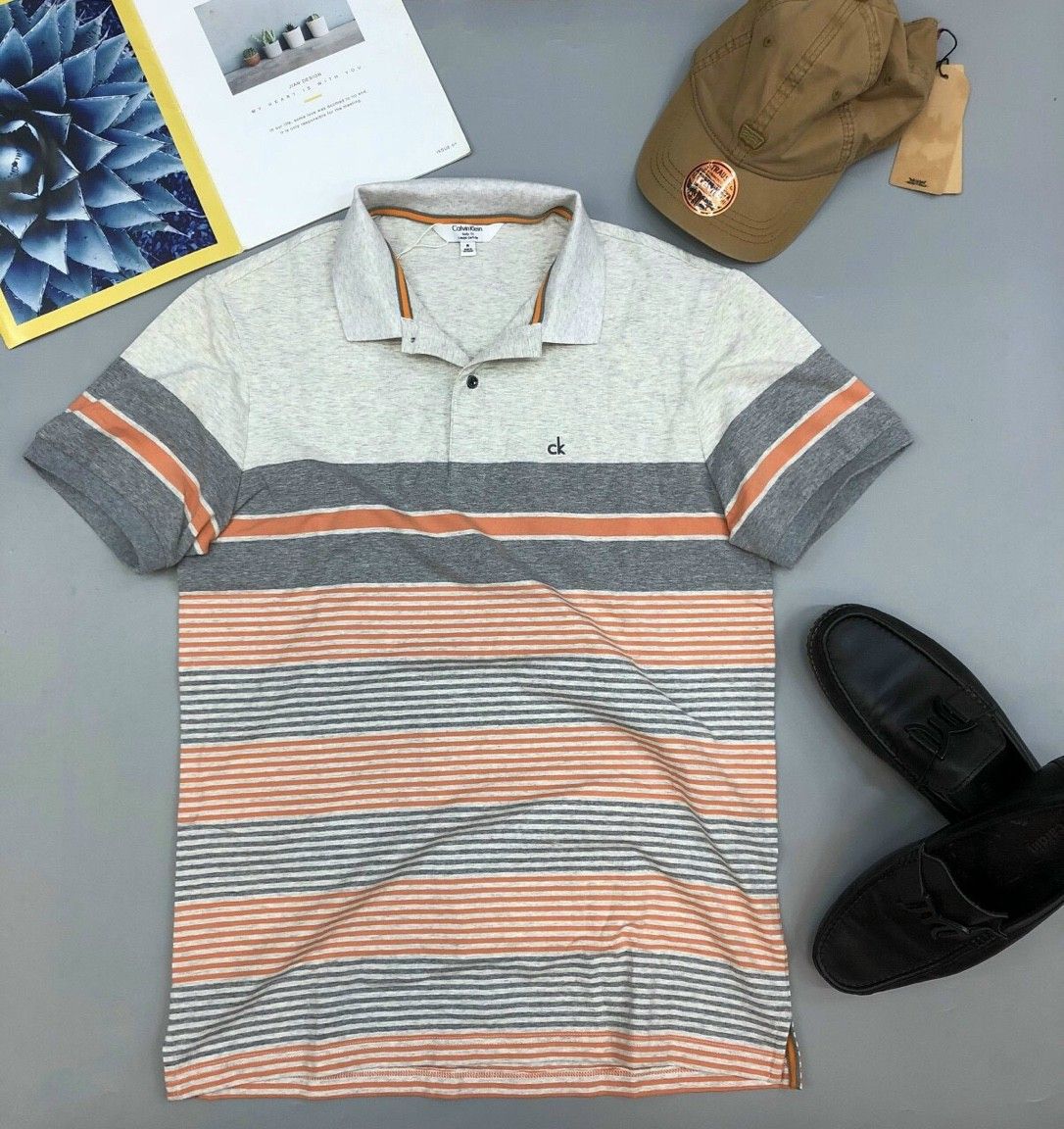 Áo thun nam có cổ Calvin Klein sọc caro