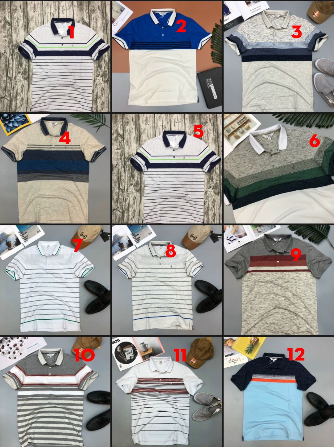Áo thun nam có cổ Calvin Klein sọc caro