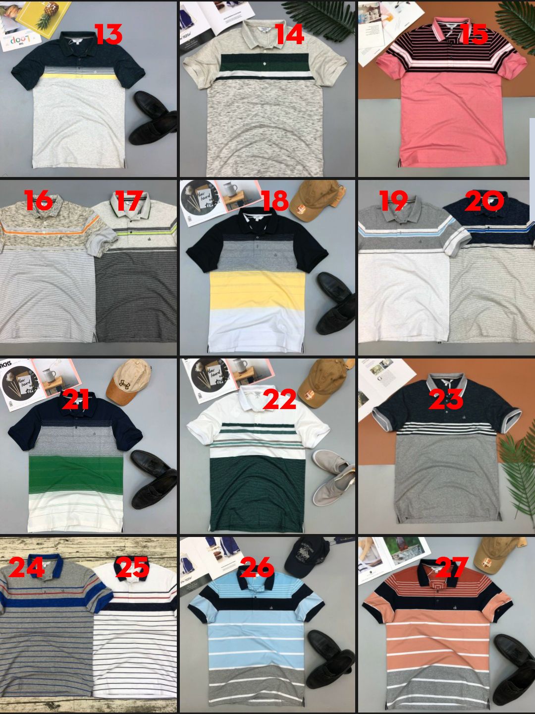 Áo thun nam có cổ Calvin Klein sọc caro