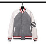  Áo khoác nam nữ Thom Browne Varsity 820 vải Suedu da lộn hàng thiết kế tay áo kẻ sọc cực sang trọng 