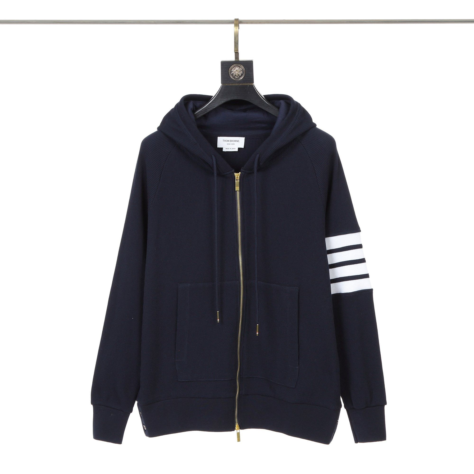 Áo khoác dệt kim nam nữ Thom Browne 4-Bar zip up 217 chất vải len bông cao cấp hàng thiết kế tay áo kẻ sọc sang trọng