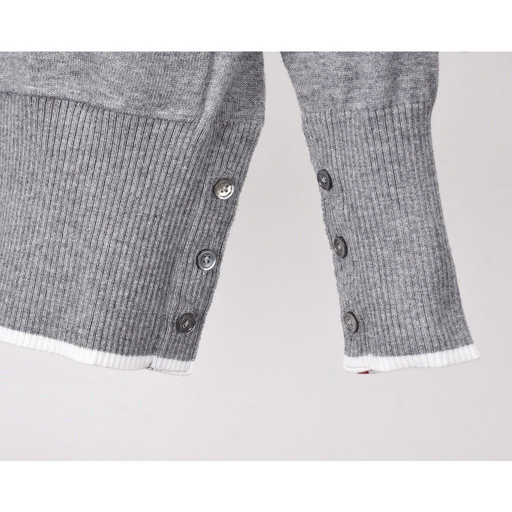 Áo khoác cổ tim Cardigan nam nữ dệt kim Thom Browne 4-Bar 8861 chất vải nỉ len cao cấp thiết kế tay áo kẻ sọc cực sang