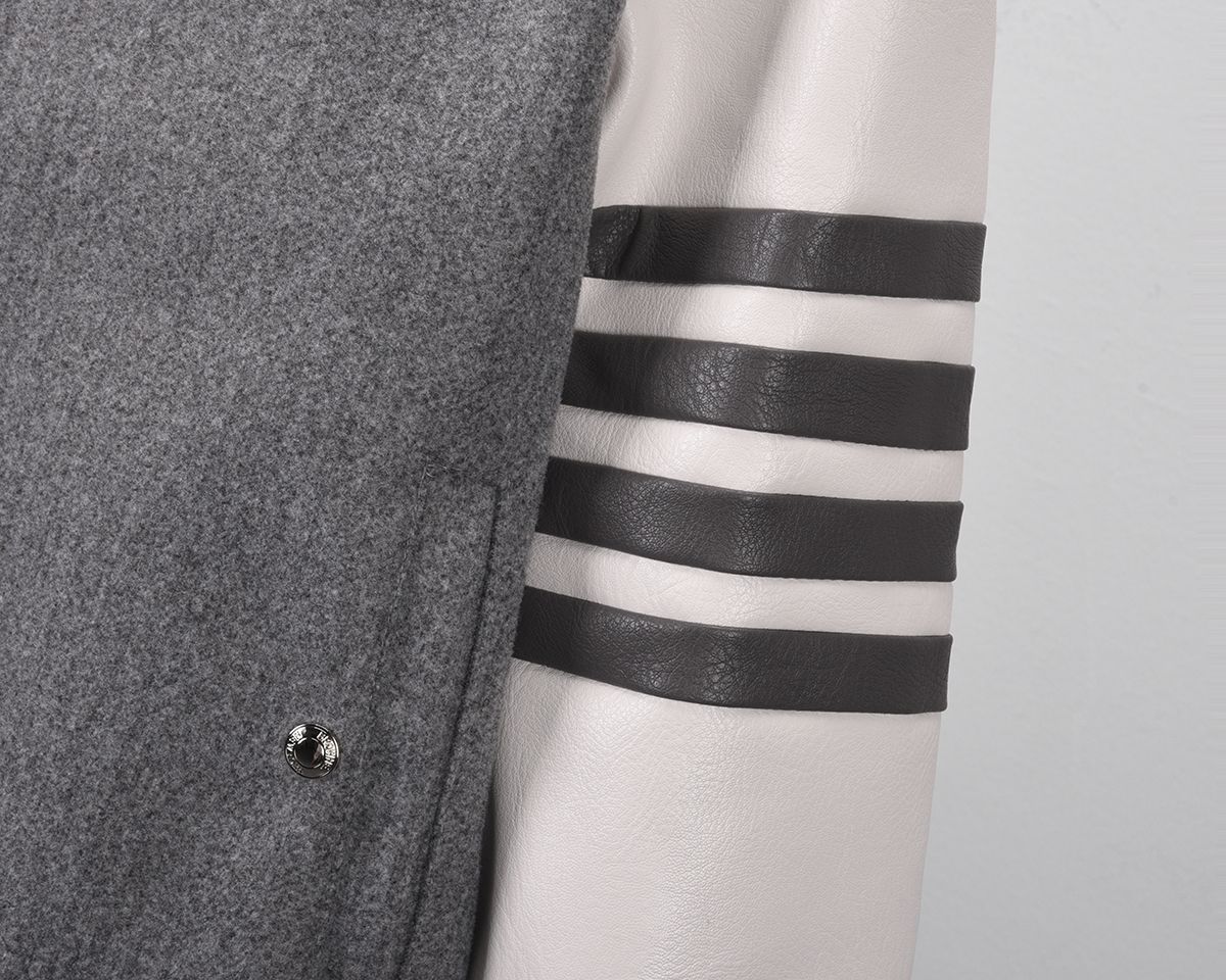 Áo khoác nam len lông cừu Thom Browne 4-Bar Varsity zip up 809 hàng thiết kế tay áo kẻ sọc cực sang trọng