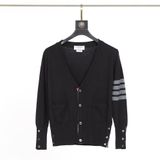  Áo Cardigan nam nữ dệt kim tay dài cổ tim Thom Browne 4-Bar 8819 Áo khoác chất liệu len bông thiết kế tay áo kẻ sọc 