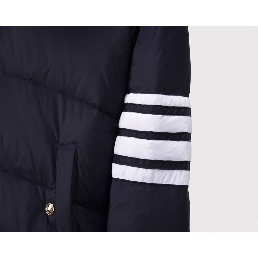 Áo khoác lông vũ nam cao cấp có nón Thom Browne 4-Bar 8892 Áo phao nam thiết kế tay áo kẻ sọc cực sang trọng