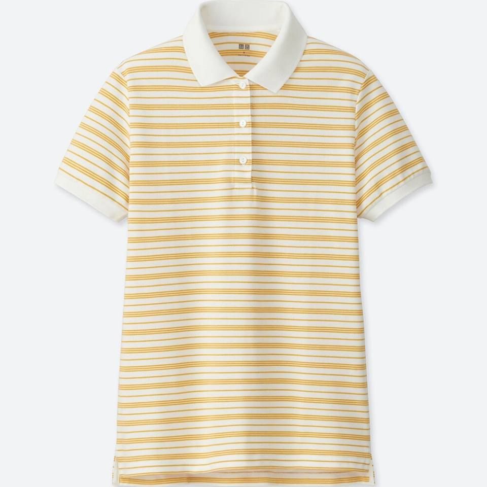 ÁO POLO NỮ UNIQLO 2018 MÀU VÀNG SỌC TRẮNG