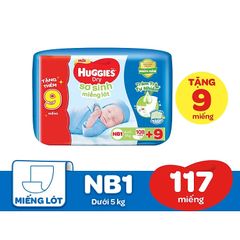 Miếng lót Huggies NB1 108 miếng (< 5kg) + 9M Miếng lót NB1