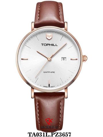 ĐỒNG HỒ TOPHILL TA031L.PZ3657 Nữ, dây Da vỏ Thép 316L, máy Quartz, kính Sapphire, chịu nước 3ATM