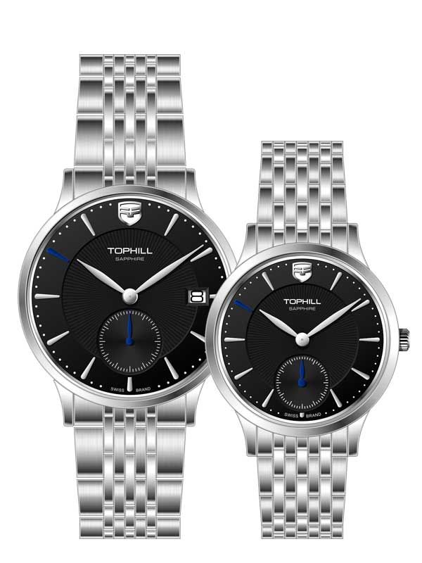 ĐỒNG HỒ TOPHILL TA051G.S1152 & TA051L.S1152 Cặp Máy quartz(pin) Kính sapphire 5ATM