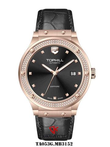 ĐỒNG HỒ TOPHILL TA053G.MB3152 Nam, dây da, vỏ Thép 316L, máy Automatic, kính Sapphire, chịu nước 5ATM