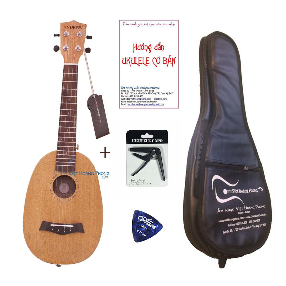 Đàn Ukulele Concert Andrew (Mỹ) MZ- 655 dáng bầu dục - Đàn Ukulele Dưa hấu