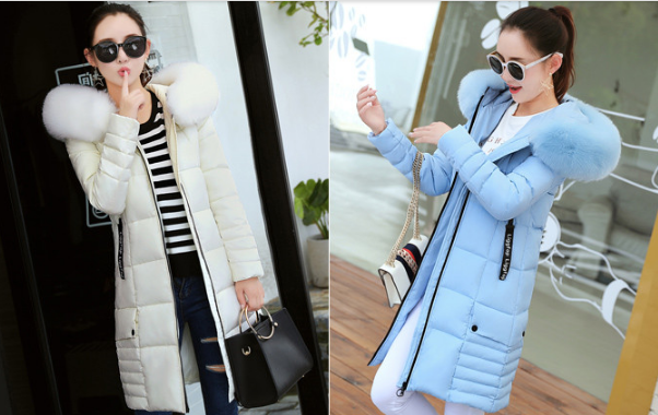 Áo phao nữ dáng dài cổ lông phong cách Hàn Quốc