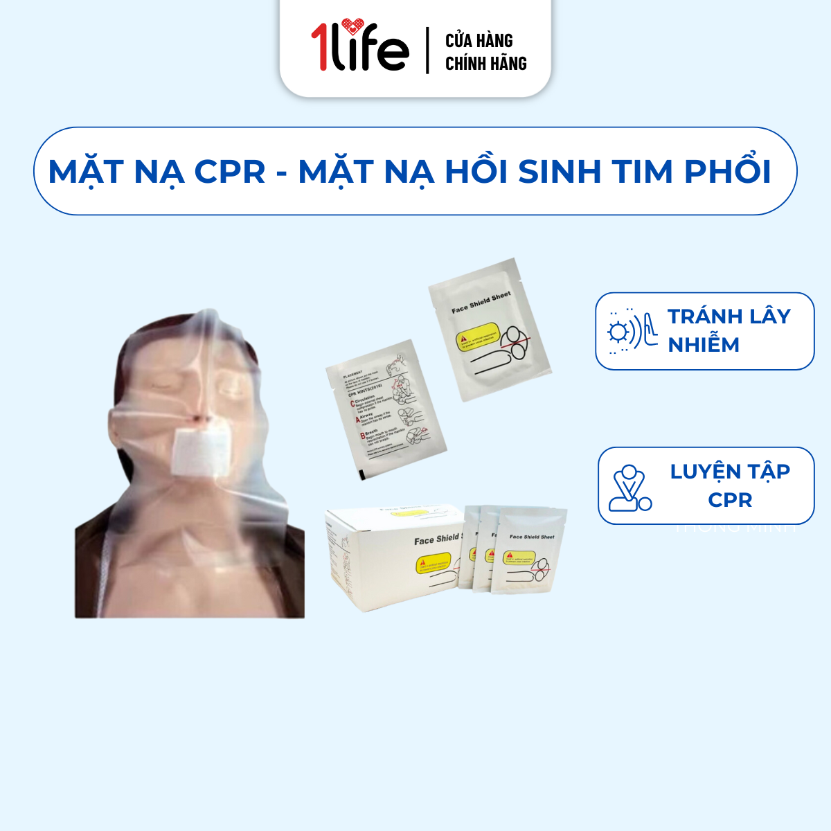 Mặt nạ CPR dùng 1 lần, mặt nạ hô hấp nhân tạo dùng 1 lần tránh lây bệnh, mặt nạ hồi sức di động khẩn cấp