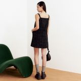 Đầm mini cổ vuông vải tweed - Đen - D0551