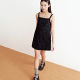 Đầm mini cổ vuông vải tweed - Đen - D0551