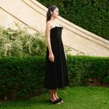 Đầm midi cúp ngực phối nơ - Đen - D0576