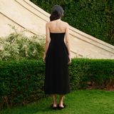 Đầm midi cúp ngực phối nơ - Đen - D0576