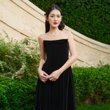 Đầm midi cúp ngực phối nơ - Đen - D0576