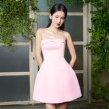 Đầm ngắn cúp ngực phối nơ - Hồng - D0577