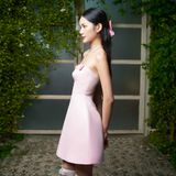 Đầm ngắn cúp ngực phối nơ - Hồng - D0577