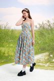 Đầm bông midi cúp ngực - Xanh dương - D0578