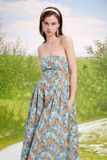 Đầm bông midi cúp ngực - Xanh dương - D0578