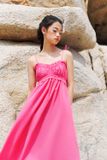 Đầm maxi 2 dây nhún ngực - Hồng - D0596