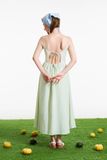 Đầm midi hở lưng kẻ sọc - Xanh lá - D0618