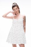 Đầm chấm bi nhún bèo - Trắng - D0653