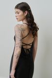 Đầm lụa hai dây hở lưng - Đen - D0670