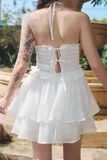 Đầm ngắn tùng xoè cổ yếm - Trắng - D0680