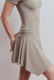 Đầm ngắn vải thun tùng xoè - Nâu - D0684