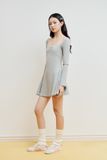 Đầm thun tay dài phối vải - Xám - D0688
