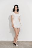 Đầm tay phồng phối vải - Trắng - D0700