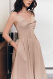 Đầm midi xoắn ngực - Beige - D0701