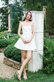 Đầm hai dây nhún thân - Trắng - D0704