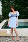Đầm babydoll chạy smocking - Xanh biển - D0707