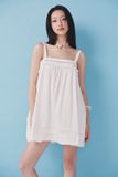 Đầm ngắn chạy trang trí cài nơ - Trắng - D0708