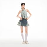 Chân váy ngắn vải dù phối màu - Xám đậm - S0191