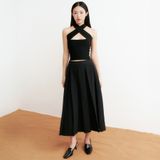 Chân váy midi dập ly - Đen - S0197