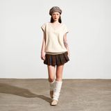 Áo gilet cộc tay phối màu - Beige - T0837