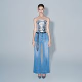 Quần Denim ống loe cạp cao chiết ly - Xanh nhạt - Q0337