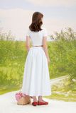 Chân váy dài rút nhún phối đăng ten - Trắng - S0202