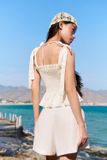 Quần short lưng cao vải linen - Trắng - Q0342